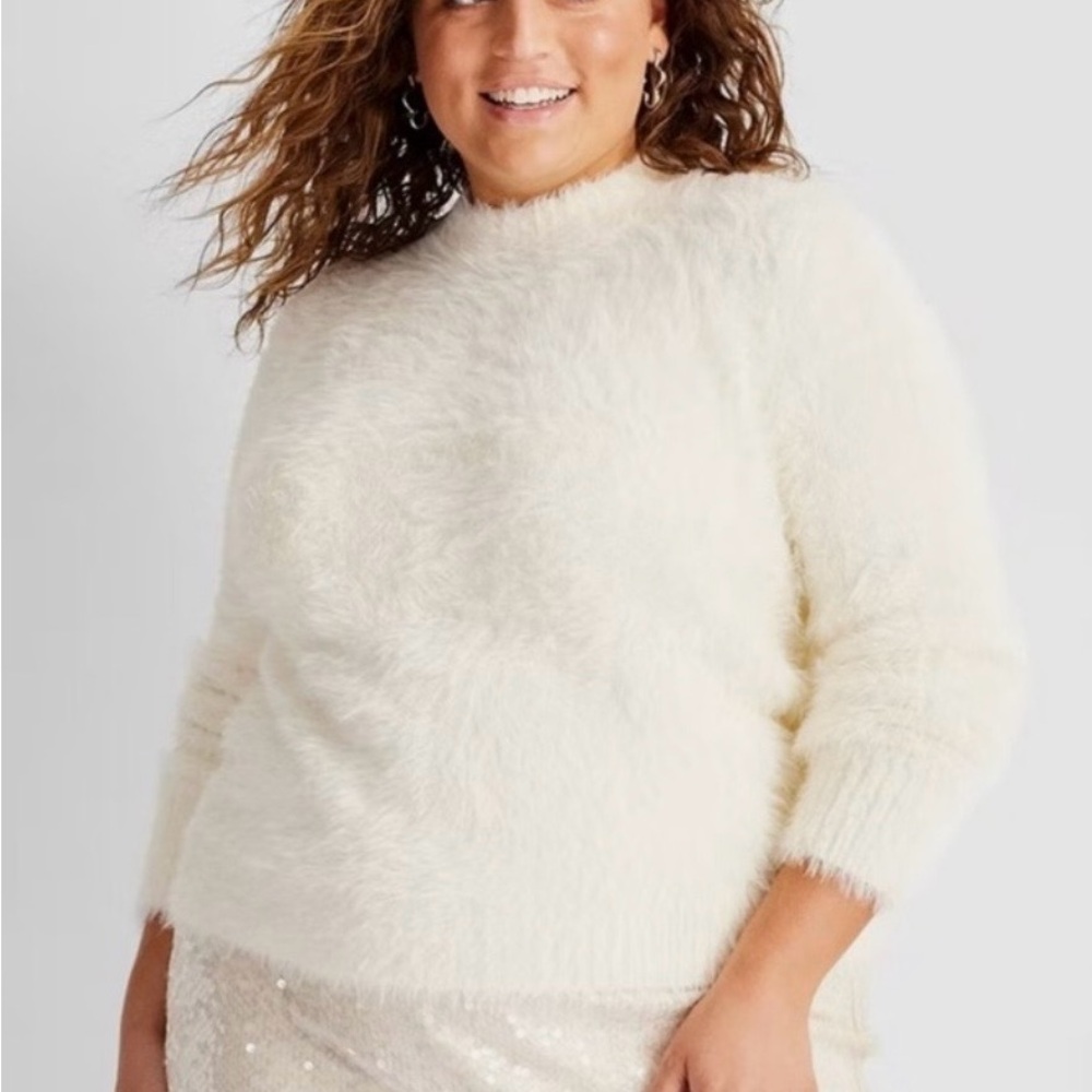 Women's Fuzzy White Sweater target future collective nwt